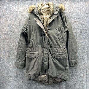Abercrombie & Fitch Parka Jacket Womens Small Green Olive Faux Fur Hood Vintage